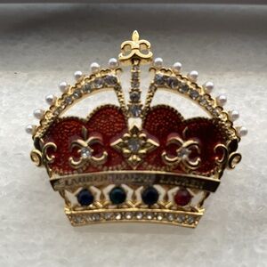 Ralph Lauren Crown Brooch Red and Gold